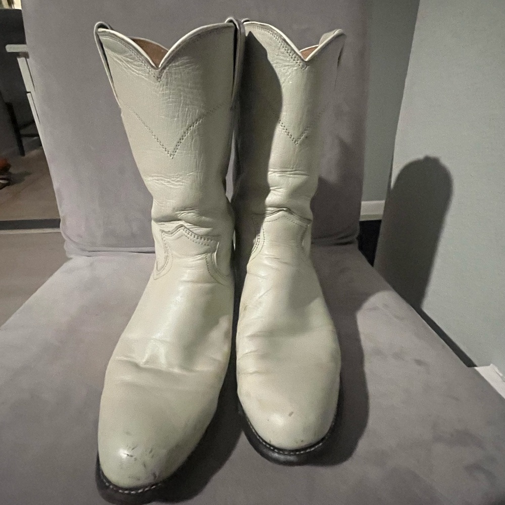 4.5B NARROW JUSTIN‎ CREME LEATHER WESTERN COWBOY WOMEN's BOOTS KD